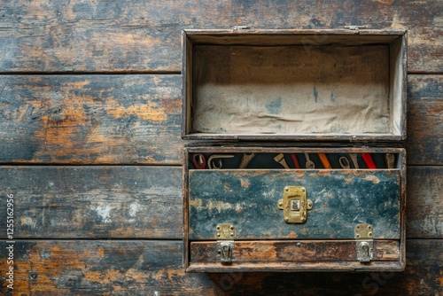 Rustic drawer chest with aged wood and vintage design photo