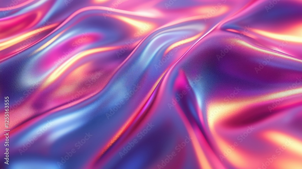 Obraz premium Holographic Liquid Dreamscape: Abstract swirls of iridescent pink, blue, and orange hues create a mesmerizing, otherworldly texture, evoking a sense of fluidity and vibrant energy.