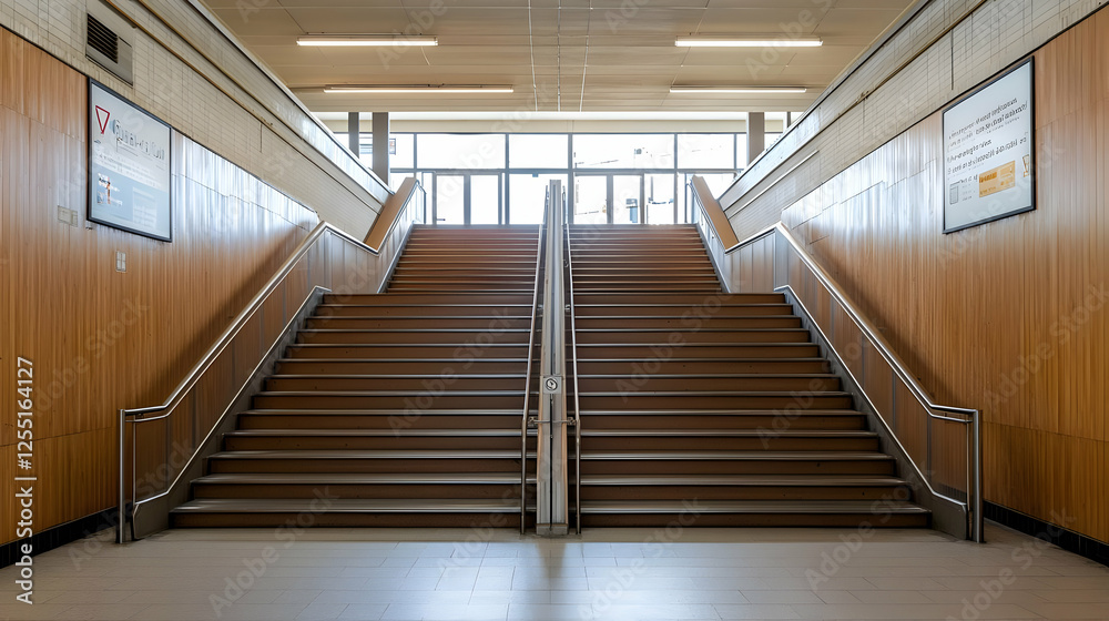 Modern Wooden Double Staircase in a Bright Interior Modern Wooden Double Staircase in a Bright Interior