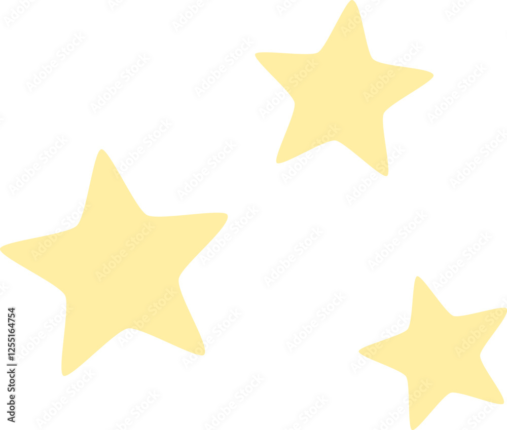 Three simple, hand drawn, pastel yellow stars are shining brightly against a clean white background, creating a cheerful and minimalist design Three simple, hand drawn, pastel yellow stars are shining brightly against a clean white background, creating a cheerful and minimalist design