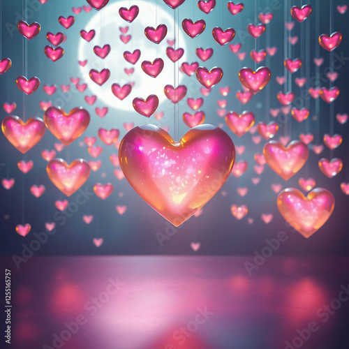 Abstract Valentine Hearts Background with Pink and Red Colors photo