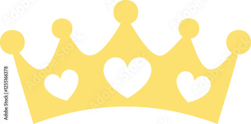 Simple yellow crown adorned with white hearts, symbolizing love, royalty, and noble qualities, perfect for design projects related to weddings, Valentine s Day, or other romantic occasions photo