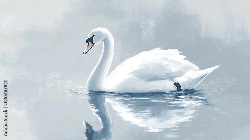 Peaceful swan on misty water, serene reflection, tranquil scene, stock photo Peaceful swan on misty water, serene reflection, tranquil scene, stock photo