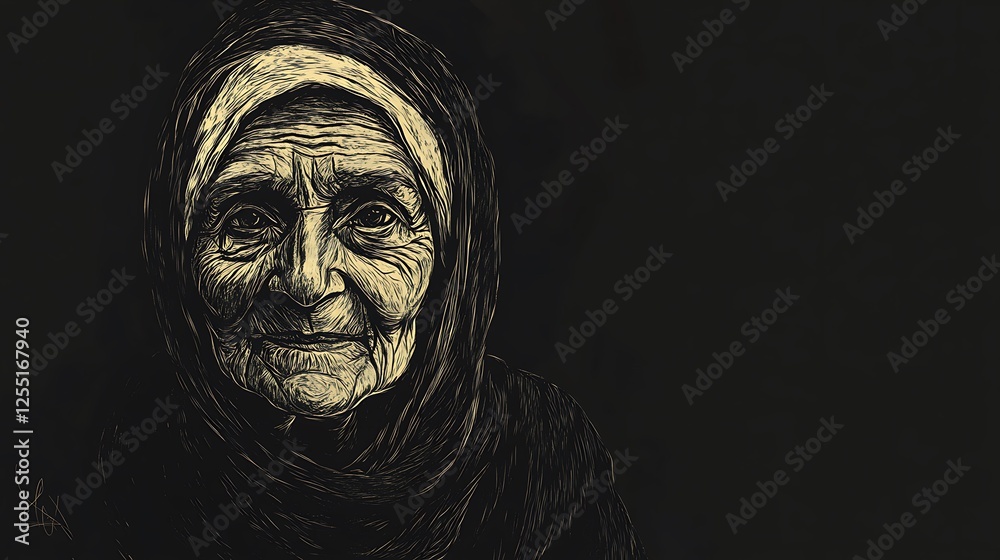 Aged woman in hijab, thoughtful portrait, contemplative expression Aged woman in hijab, thoughtful portrait, contemplative expression