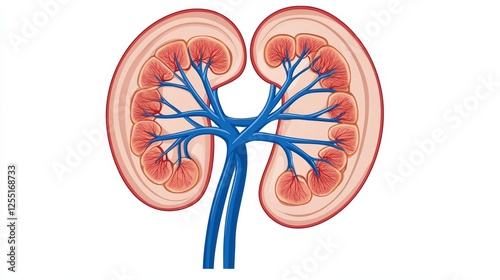 illustration the details of human's kidney with vivid colour in every part
