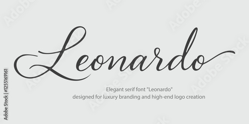 Elegant serif font "Leonardo" designed for luxury branding and high-end logo creation. This modern typeface merges classic minimalism with refined sophistication, featuring stylish letters