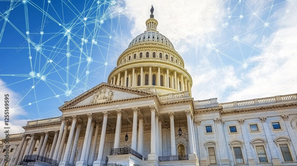 Fototapeta premium United States Capitol Building, Washington, D.C., with a Modern Technology Network Overlay