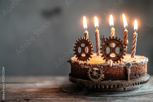 Rustic Chocolate Cake Decorated with Gears and Tools
