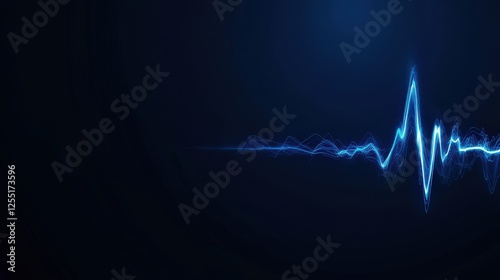 Blue wave of light on black background with realistic cardiology diagram and medical illustrations