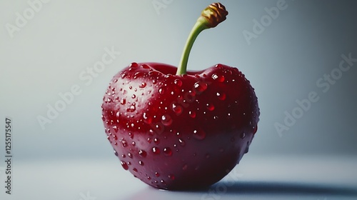 Close-up single wet cherry photo