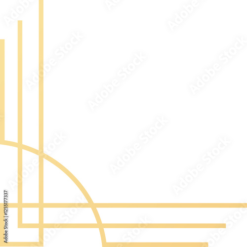 Gold art deco corner ornament forming a frame with lines and a quarter circle, isolated on a white background, ideal for certificates and invitations