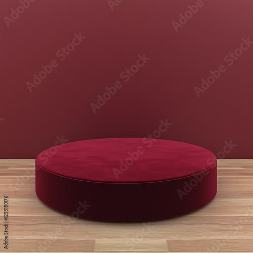 Minimalist velvet podium for product presentation with wooden floor for Valentine’s Day theme