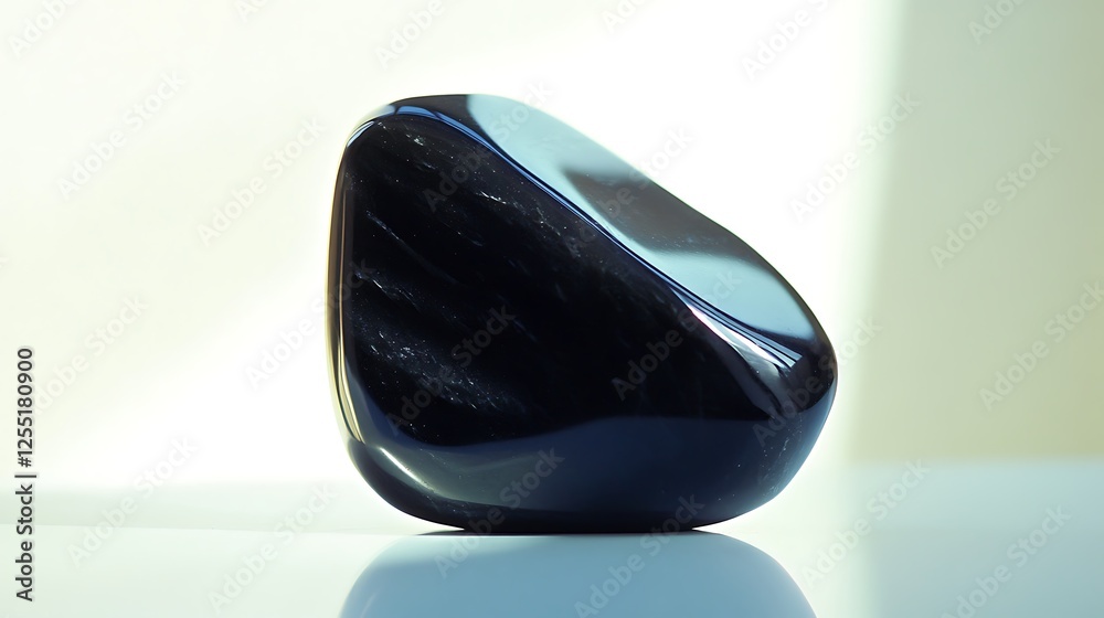 Polished black gemstone, studio shot Polished black gemstone, studio shot