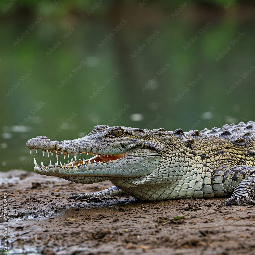 Fototapeta premium american alligator in the everglades open mouth in the ground