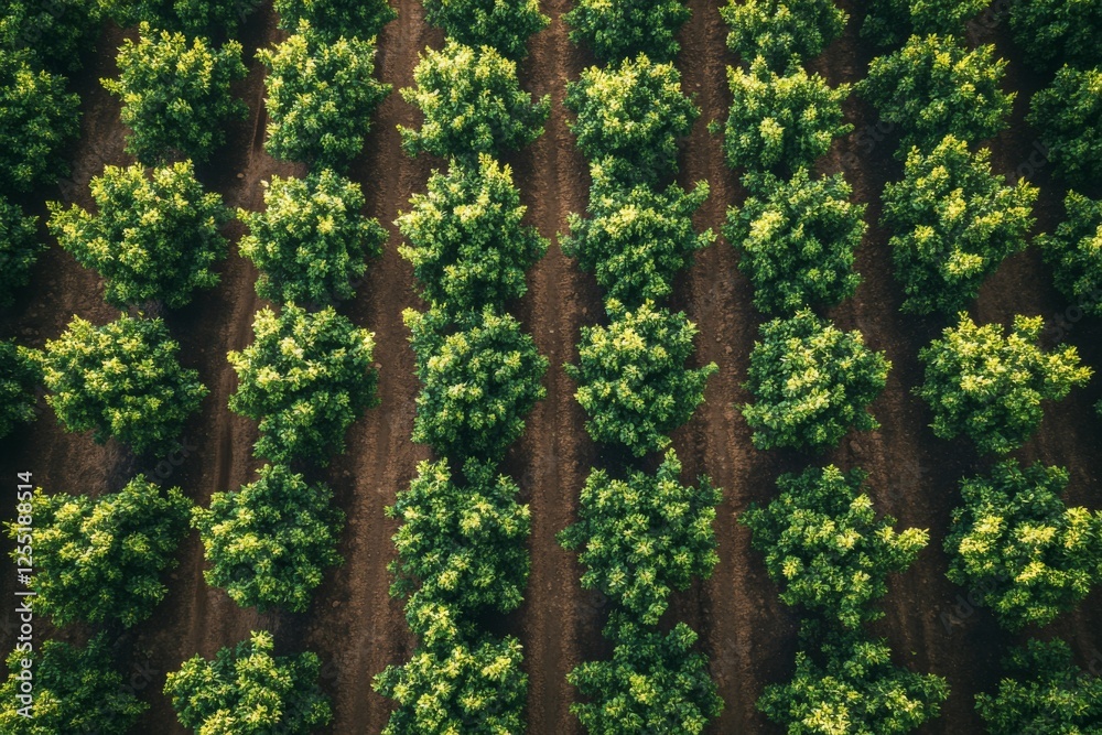 Fototapeta premium Farm with vertical rows of crops and a natural backdrop
