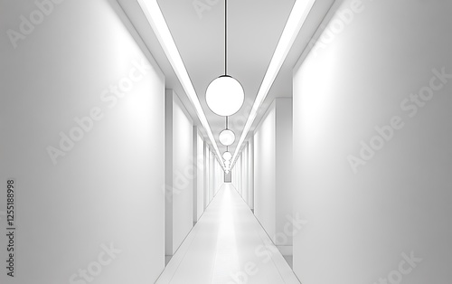 Empty White Corridor, Modern Architecture, Bright Interior Design, Stock Photo photo