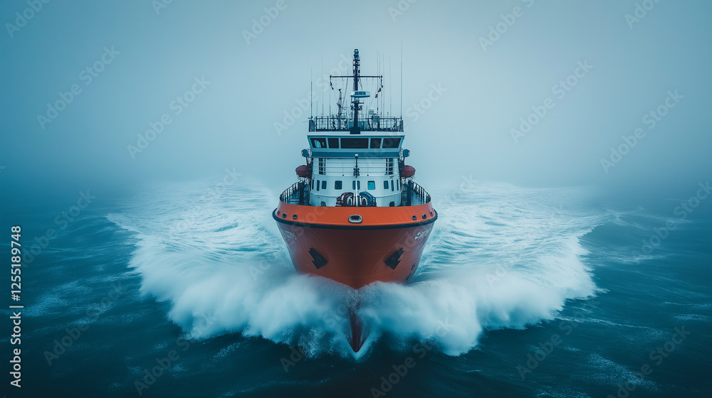 Vessel sailing through rough seas. Cutting through the water with authority. A powerful voyage through a challenging environment. Vessel sailing through rough seas. Cutting through the water with authority. A powerful voyage through a challenging environment.