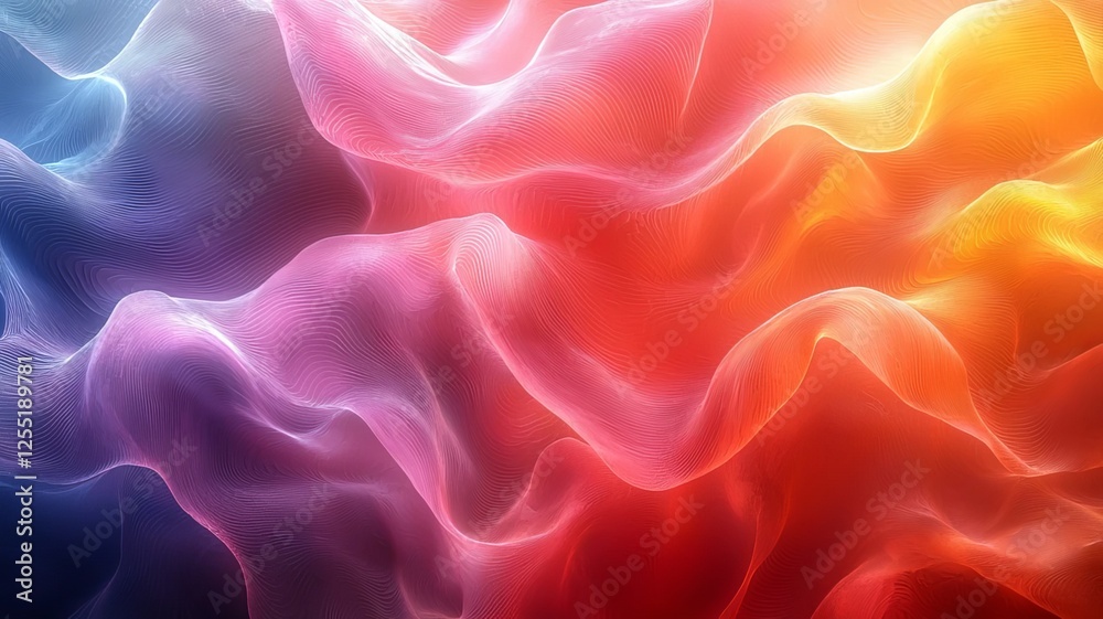Obraz premium Vibrant abstract waves of colorful fabric flowing gracefully, creating a dynamic and visually striking background for creative projects.