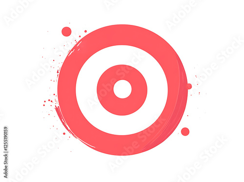 A red and white target icon watercolor illustration isolated on white & transparent a background.
