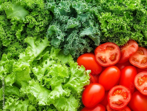 Fresh Tomatoes, Kale, and Lettuce Mix for Healthy Eating and Dieting photo