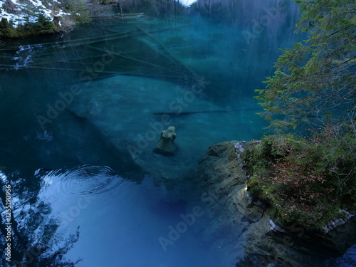 A view in wintertime of the Blue Lake 