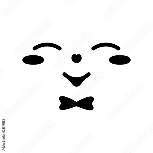 Squinting expression. Face with contented emotions. Smile, blush, bow tie. Sketch. Vector illustration. Outline on isolated white background. Doodle style. Cute grimace. Idea for web design.