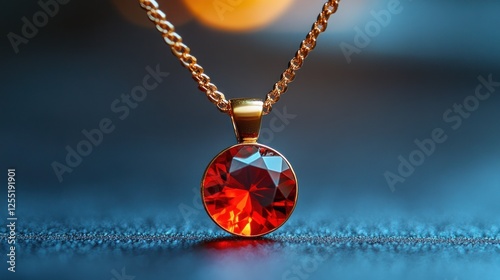 Red gemstone pendant necklace on dark background. photo