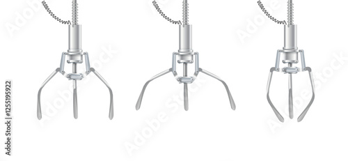 Gripper arm. Slot machine elevator machine for getting toys and prizes. Mechanical gripper tentacles. Vector