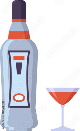 Bottle of vermouth stands next to a martini glass containing a red alcoholic beverage, creating a sophisticated and inviting scene for cocktail enthusiasts