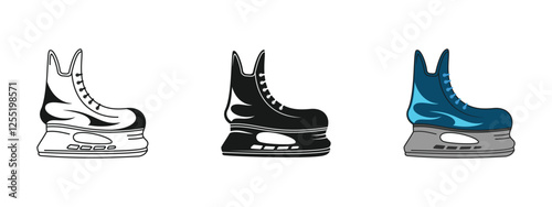 ice hockey shoes, set design, available in line, black and colored, editable vector eps 10.