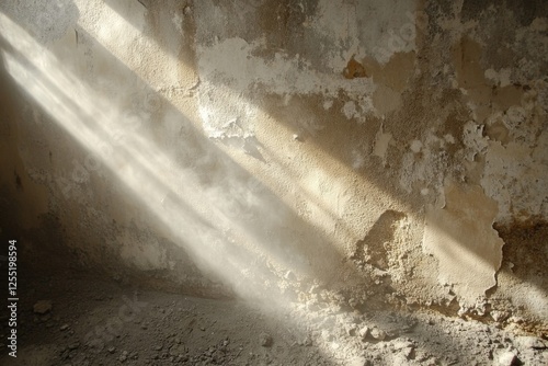 Sunlight streaming through an old window illuminating dust particles photo