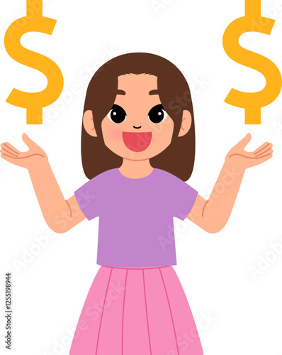 smiling girl with dollar sign illustration
