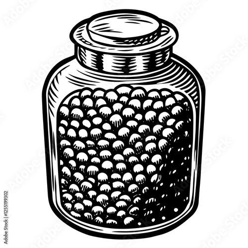  Glass jar with marinated corn grains isolated on vector art illustration