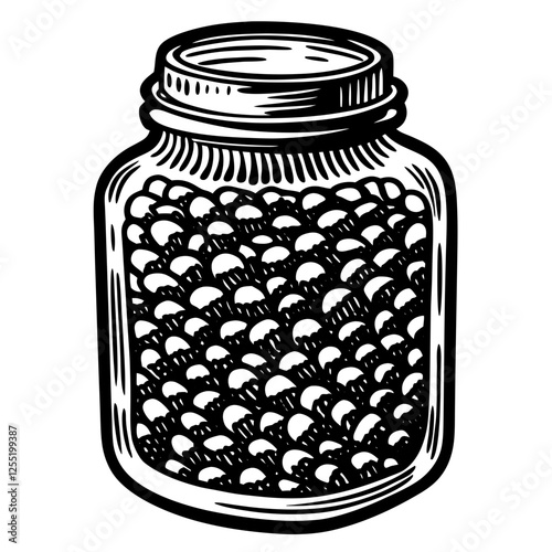  Glass jar with marinated corn grains isolated on vector art illustration