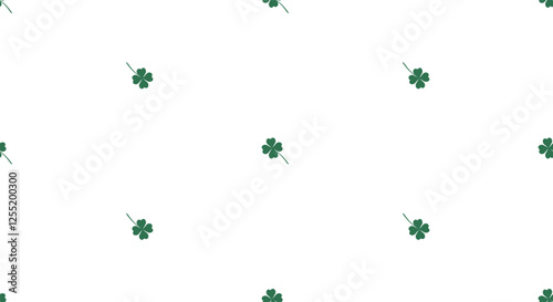Seamless horizontal pattern with green luck clover. Vector St. Patrick's Day repeat pattern for decoration and print. Holiday repetition pattern