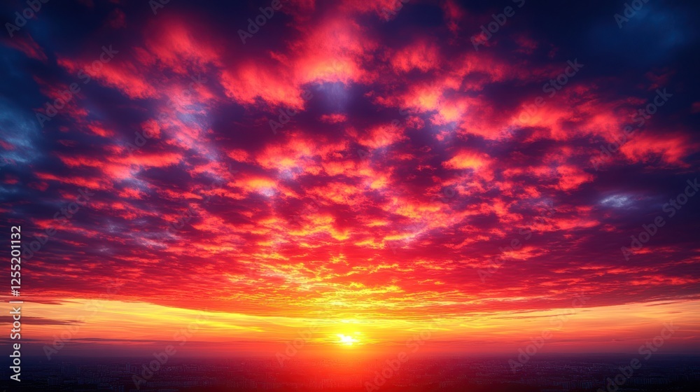 Naklejka premium Dramatic sunset sky with fiery clouds.