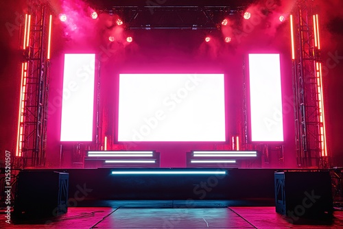 Vibrant Neon Stage with Blank Screens Awaits the Show
