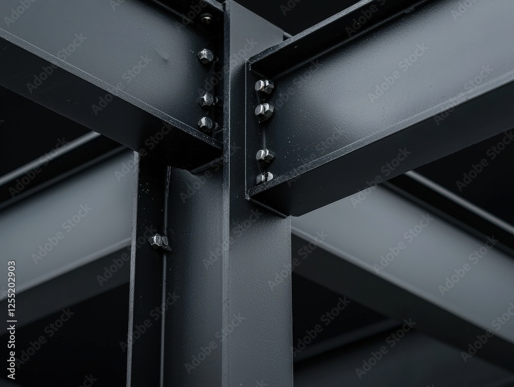 Metal structure featuring two bolts and metal beams with copy space for industrial design and construction themes Metal structure featuring two bolts and metal beams with copy space for industrial design and construction themes