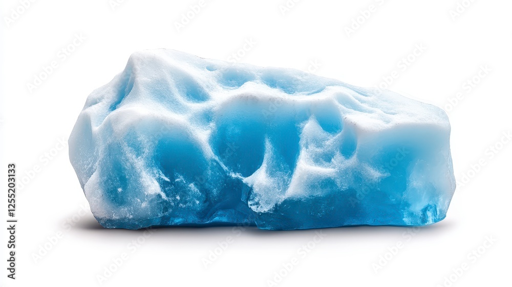 Fototapeta premium Blue Ice Block with White Specks on White Background