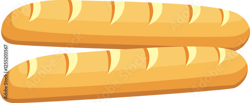 Two freshly baked golden baguettes resting on a clean white background, highlighting their crisp texture and releasing an inviting aroma that entices the senses