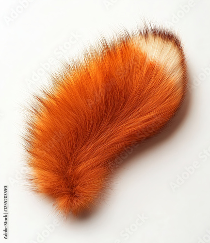 A fluffy, orange fox tail, highly detailed, on a white background. Stock photo, high-resolution photography. 