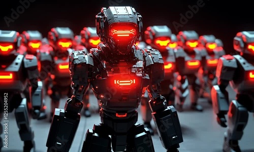 Wallpaper Mural Futuristic Robots In Formation With Red Lights Torontodigital.ca