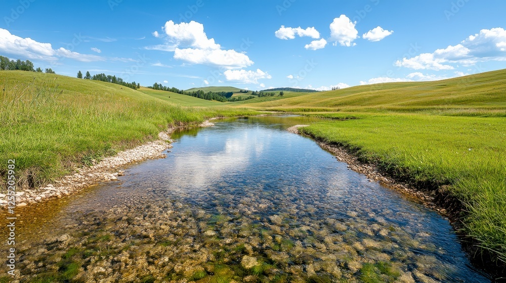Clear Stream Winding Through Grassy Hills Clear Stream Winding Through Grassy Hills