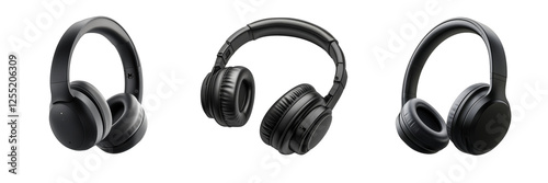 Modern wireless headphones in studio setting close-up photography