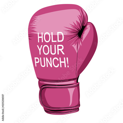 Hold your punch text on pink boxing glove, icon, colored vector, transparent background 