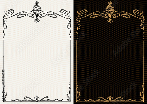 Luxury frame invitation card background vector. Elegant classic antique design, gold lines t, sparkle on black background. Premium design illustration for gala card, grand opening, art deco, magazine.