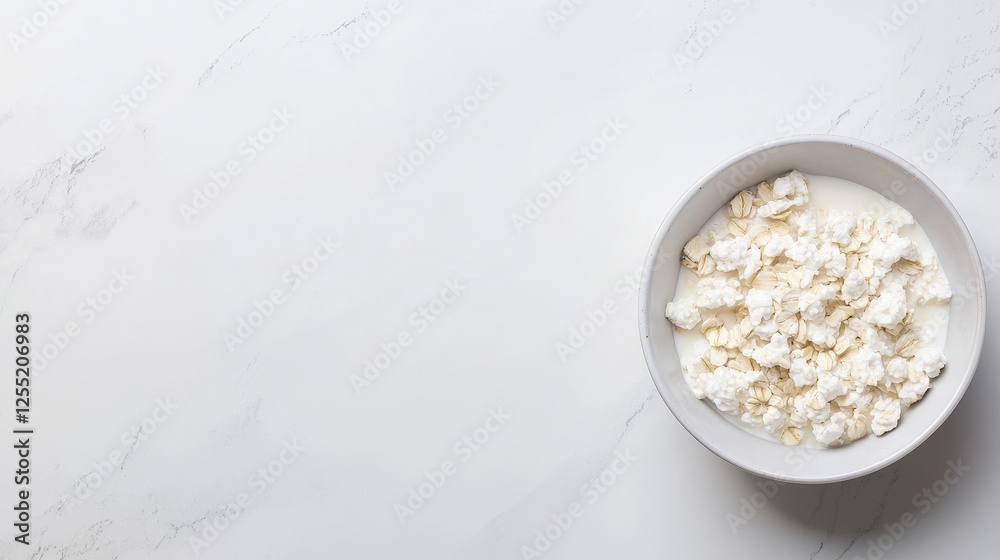 Bowl of yories on white table with oat alternative meal realistic photography for food and nutrition concepts Bowl of yories on white table with oat alternative meal realistic photography for food and nutrition concepts