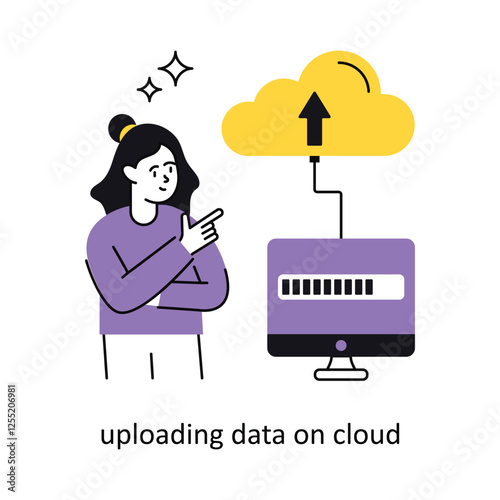 Uploading Data on Cloud Concept vector illustration.  isolated on white Background.