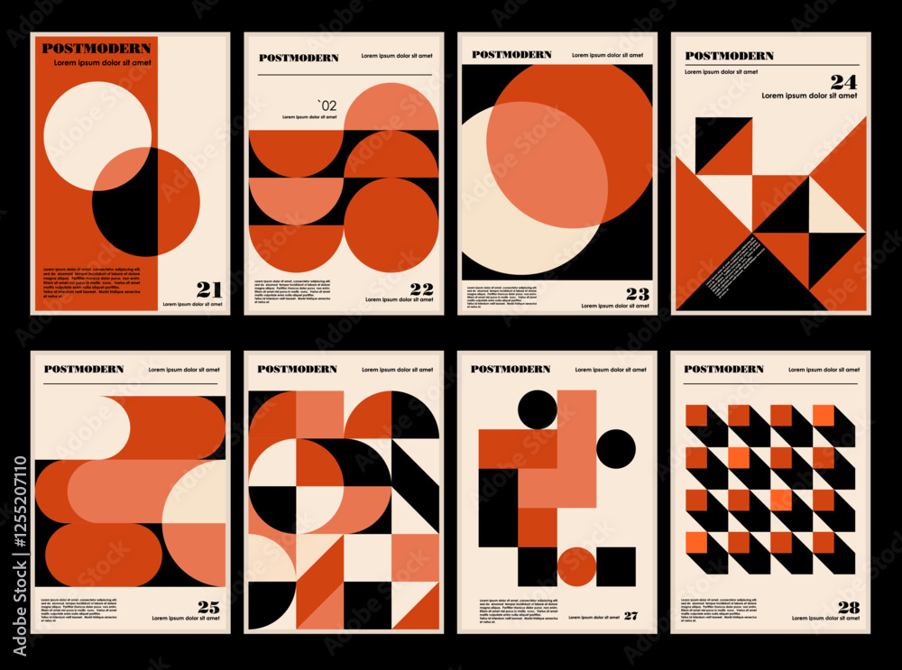 Artworks, posters inspired postmodern of vector abstract dynamic symbols with bold geometric shapes, useful for web background, poster art design, magazine front page, hi-tech print, cover artwork