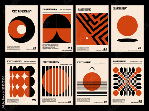 Artworks, posters inspired postmodern of vector abstract dynamic symbols with bold geometric shapes, useful for web background, poster art design, magazine front page, hi-tech print, cover artwork